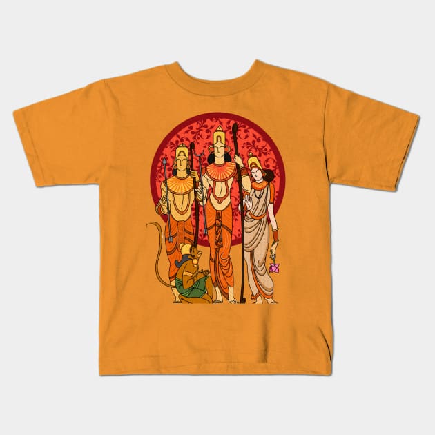 Lord Ram Sita Lakshman with hanuman ji Kids T-Shirt by DreamCrafts